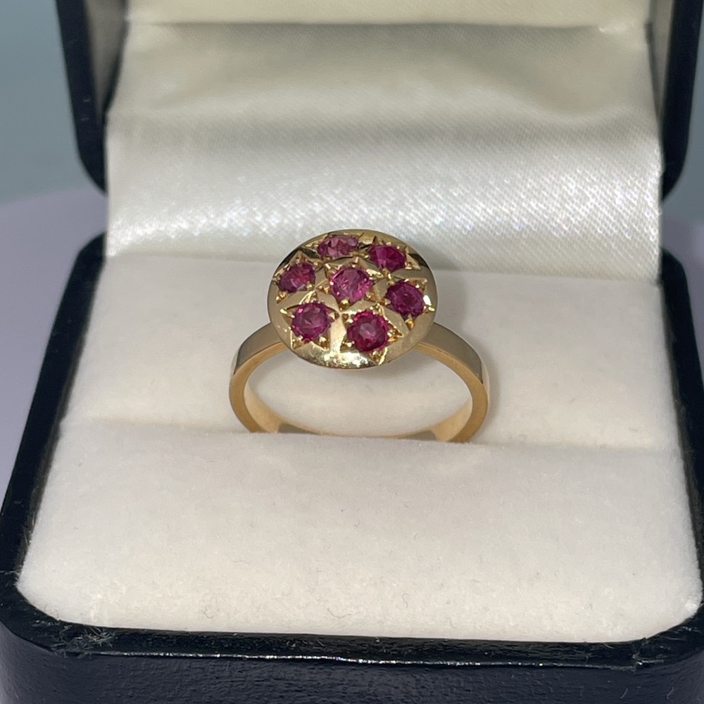 Solid 14k Yellow Gold Natural Red Ruby Gemstones … - image 5